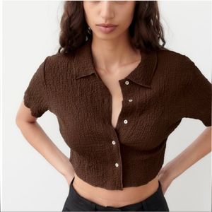 ZARA Brown Textured Crop Top
